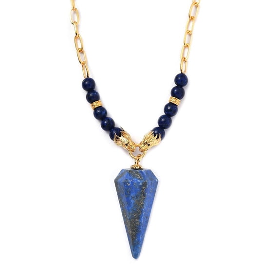 Lapis Lazuli Black Spinel 18K Yellow Gold Plated Paper Clip Chain Dragon Necklace for Women Jewelry Size 18" Ct 61.5 Birthday Gifts for Women