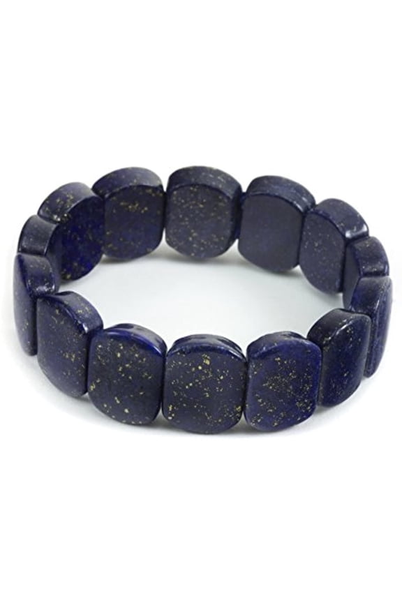 Lapis Lazuli Blue Bracelet Bangle Stretchy Pyrite Flecks Wide, 6.5" to 7" Designed for Adult Women