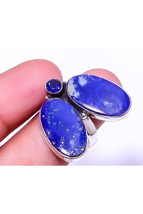 Lapis Lazuli & Blue Sapphire Gemstone 925 Sterling Silver Ring Adst. (R34) A376, Christmas Sale, Birthday Gift, Beautiful Jewelry For Woman