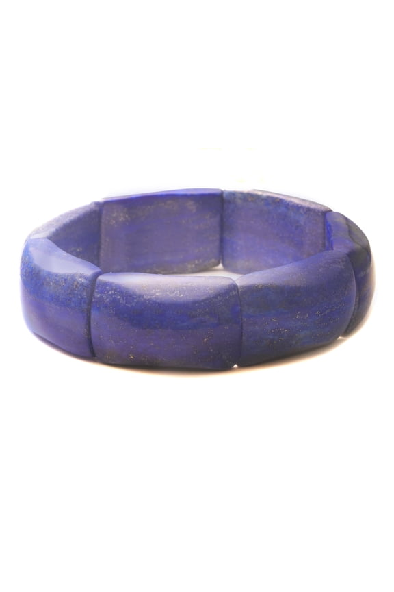 Lapis Lazuli Bracelet Rich Blue Solid Thick Rectangular Chunky Stretch Style Adjustable, 7" Designed for Adult Women