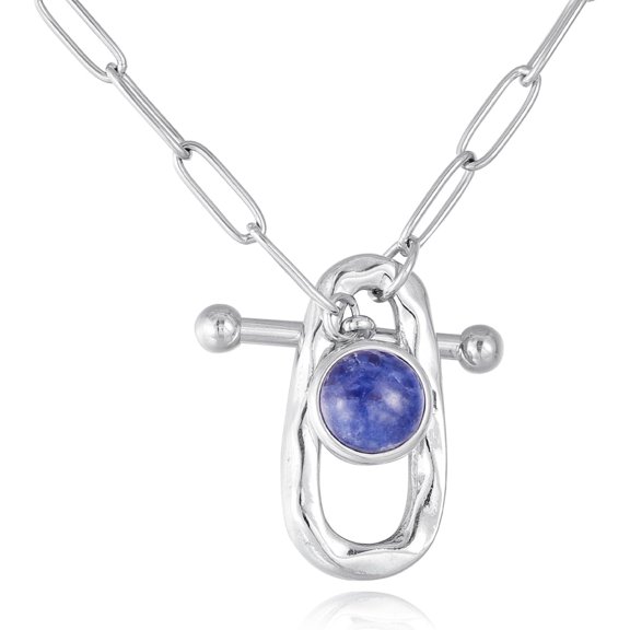 Lapis Lazuli Choker Best Necklace for Women 14K Gold Plated HipHop Paper Clip Link Toggle Necklace Crystal Healing Necklace Dainty Jewelry Gift[i964]