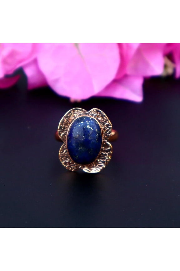 Lapis Lazuli Copper Ring Boho Chic Textured Jewelry Rustic Copper Ring with Blue Lapis Handcrafted Fashion Jewelry Ring Size US"7.75