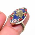 thumbnail image 1 of Lapis Lazuli Coral Gemstone Adjustable Ring Tibetan Silver Nepali Jewelry NR 139, 1 of 2