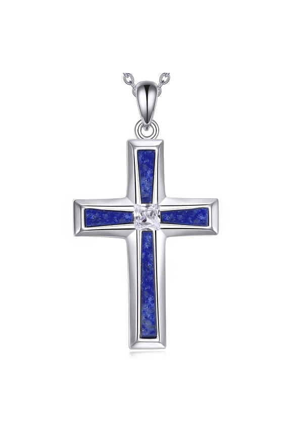 Lapis Lazuli Cross Necklace Sterling Silver Lapis Lazuli Cross Pendant Jewelry Christian Gifts for Woman Men