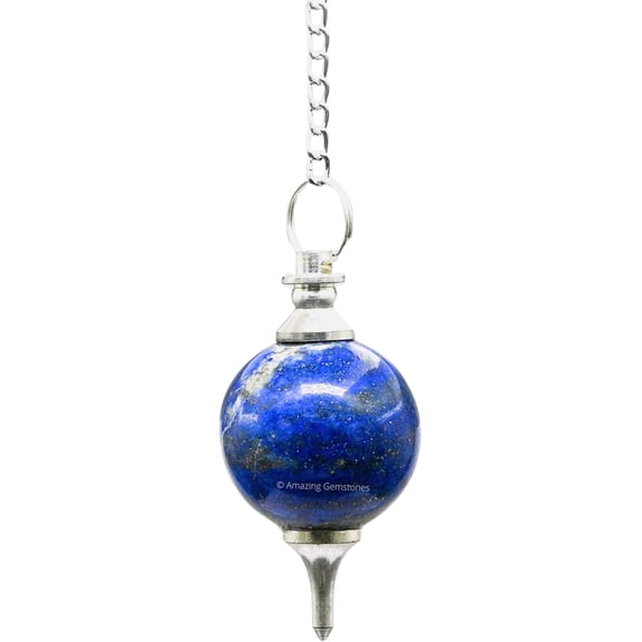 Lapis Lazuli Crystal Ball Pendulum for Divination - Dowsing Pendulum Necklace with Chain and Quartz Bead