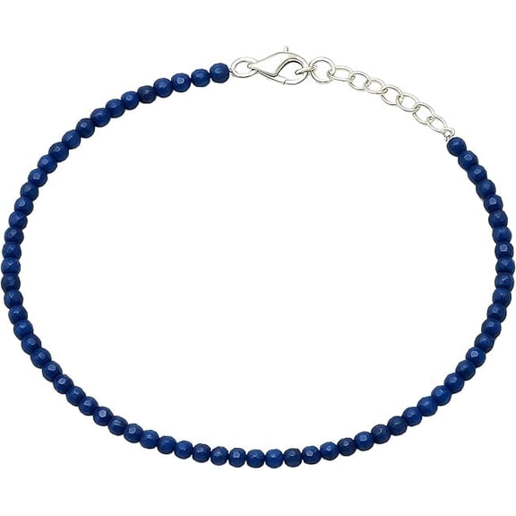 Lapis Lazuli Crystal Bracelet - 2mm Beaded Bracelet and Healing Stones (Faceted, Silver Chain)