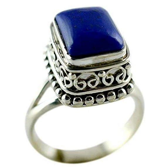Lapis Lazuli Cushion 925 Sterling Silver Handmade Women Statement Ring Size 8.0