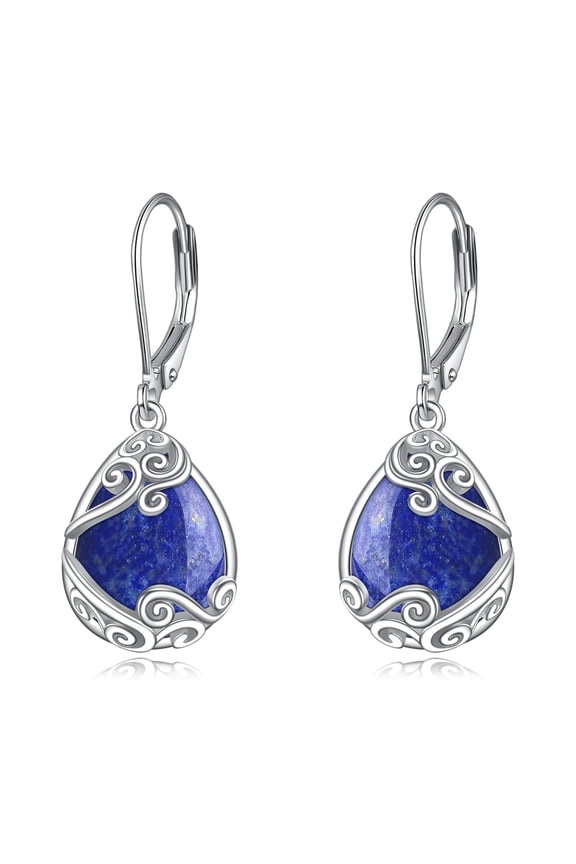 Lapis Lazuli Drop Dangle Teardrop Filigree Earrings 925 Sterling Silver Lapis Lazuli Leverback Earrings for Women Jewelry Gifts (D-Lapis Lazuli)