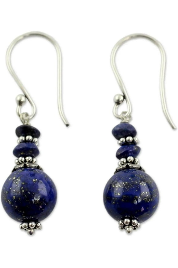 Lapis Lazuli Earrings Navy Blue Crystal Drop Earrings for Women Natural Stone Round Bead Dangle Earrings Fashion Jewelry Gift