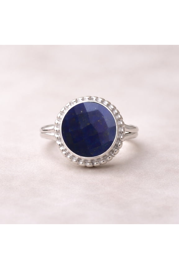 Lapis Lazuli Faceted Statement Ring, 925 Sterling Silver, Handmade Designer Ring for Women