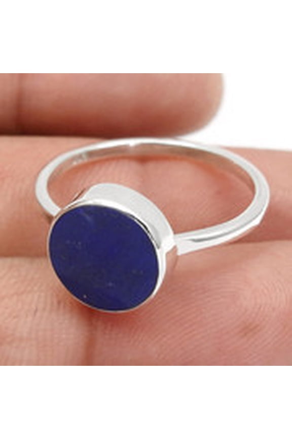 Lapis Lazuli Gemstone 925 Sterling Silver Cocktail Bezel Ring Jewelry Size 7.5