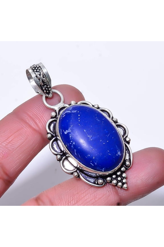Lapis Lazuli Gemstone 925 Sterling Silver Handmade Pendant 2.15" P28