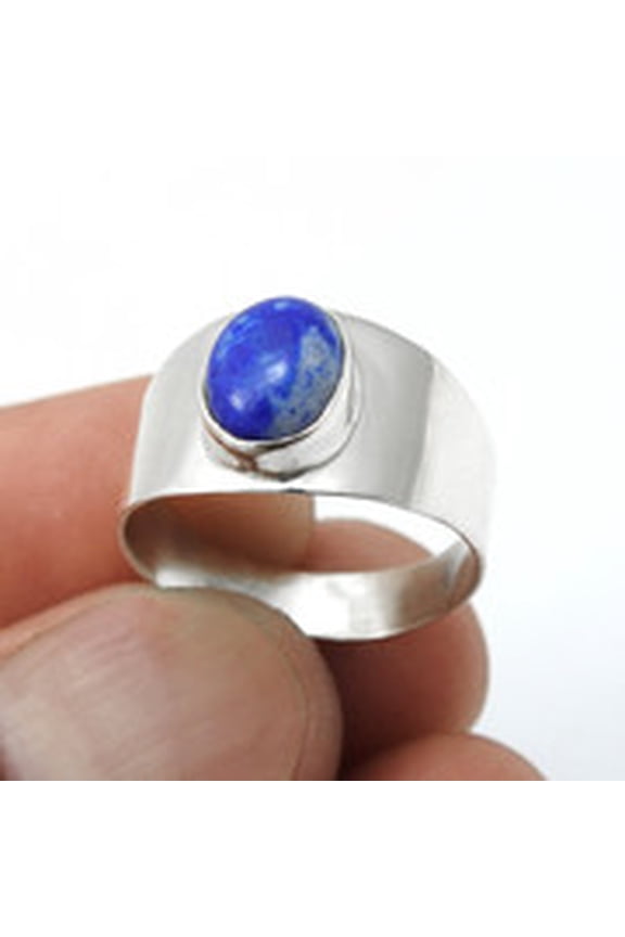 Lapis Lazuli Gemstone 925 Sterling Silver Promise Band Ring Size 8
