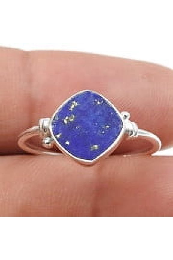 Lapis Lazuli Gemstone 925 Sterling Silver Trendy Women Gift Band Ring US 6.5