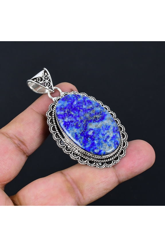 Lapis Lazuli Gemstone 925 Sterling Silver Vintage Jewelry Pendant 2.5" VJ 3053