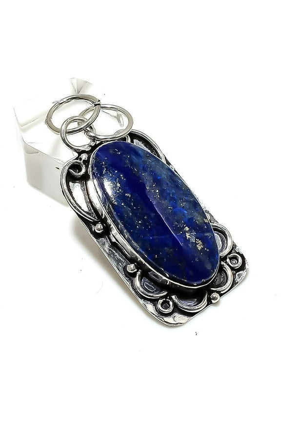 Lapis Lazuli Gemstone Handmade 925 Sterling Silver Jewelry Pendant 2.17"