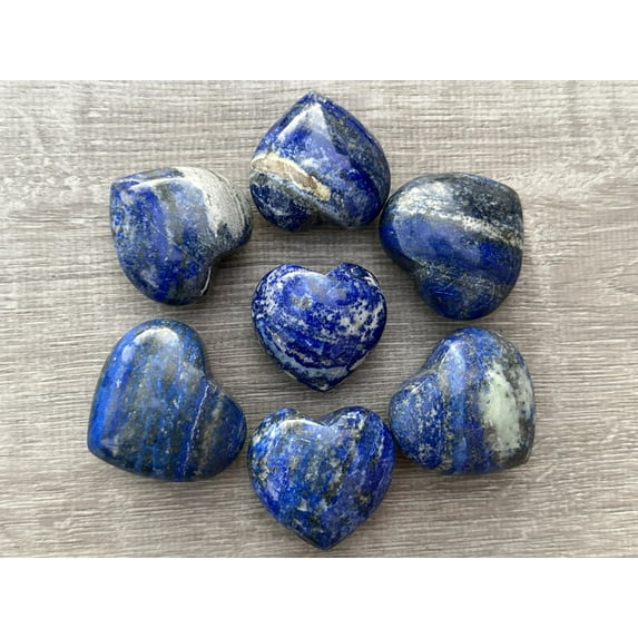 Lapis Lazuli Gemstone Hearts, Polished Lapis Lazuli Puffy Hearts, Lapis Lazuli Palm Stone, Lapis Lazuli Heart (5 Hearts)
