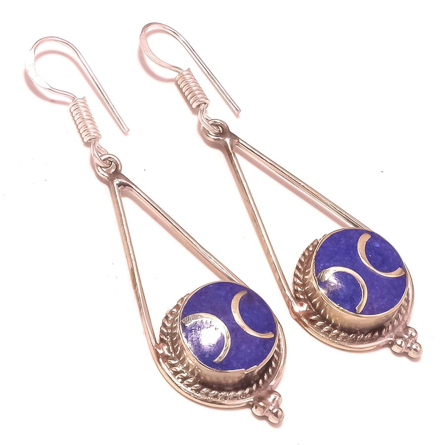 S S GEMS & JEWELLERY Lapis Lazuli Handmade Ethnic Tribal Drop/Dangle Earrings Nepalese 2.20" SA 2938