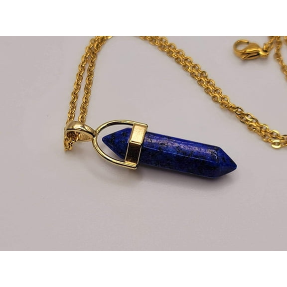 Lapis Lazuli Handmade Point Necklace Hexagon Chain Golden Pendant Necklace