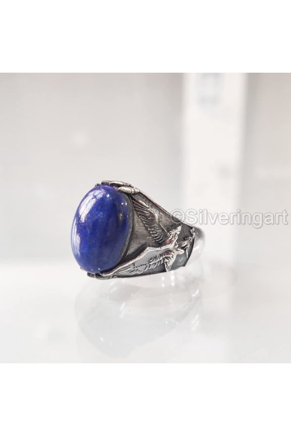 Lapis Lazuli Mans Ring, Natural Afghani Lapis Lazuli, Eagle, Silver Jewelry, 925 Silver Ring, Birthday Gift, Heavy Mens Ring, Arabic Design, Ottoman Style Ring, Christmas, Turkey Mens Signet Ring