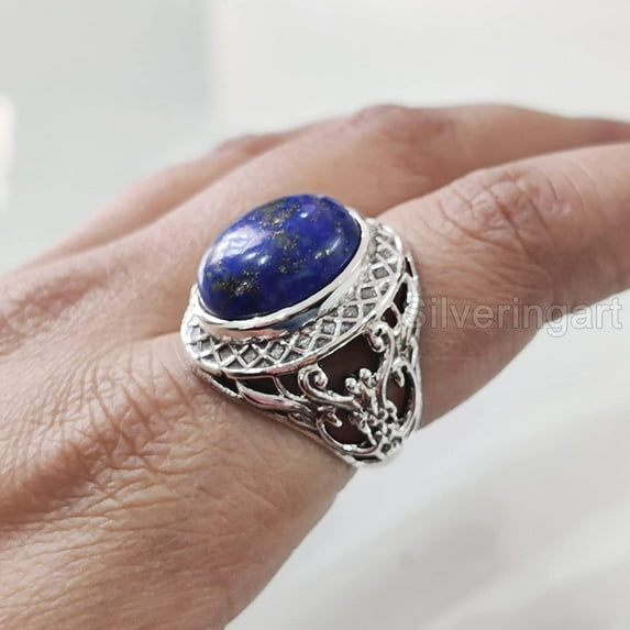 Lapis Lazuli Mans Ring, Natural Afghani Lapis Lazuli, Silver Jewelry, 925 Silver Ring, Birthday Gift, Heavy Mens Ring, Arabic Design, Ottoman Style Ring, Christmas, Turkey Mens Signet Ring