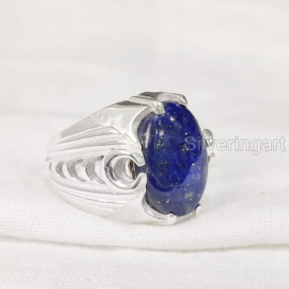 Lapis Lazuli Mans Ring, Natural Afghani Lapis Lazuli, Silver Jewelry, 925 Silver Ring, Birthday Gift, Heavy Mens Ring, Arabic Design, Ottoman Style Ring, Christmas, Turkey Mens Signet Ring