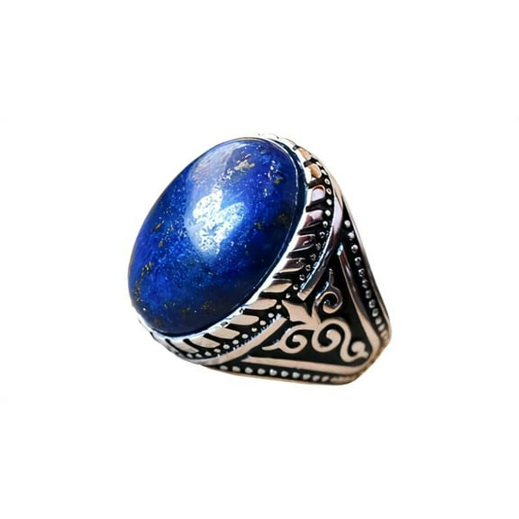 Lapis Lazuli Mens Ring, Natural Afghani Lapis Lazuli, Silver Jewelry, 925 Silver Ring, Birthday Gift, Heavy Mens Ring, Arabic Design, Ottoman Style Ring, Christmas, Turkey Mens Signet Ring