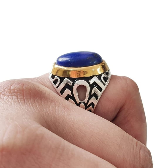 Lapis Lazuli Mens Ring, Natural Afghani Lapis Lazuli, Silver Jewelry, 925 Silver Ring, Birthday Gift, Heavy Mens Ring, Arabic Design, Ottoman Style Ring, Christmas, Turkey Mens Signet Ring