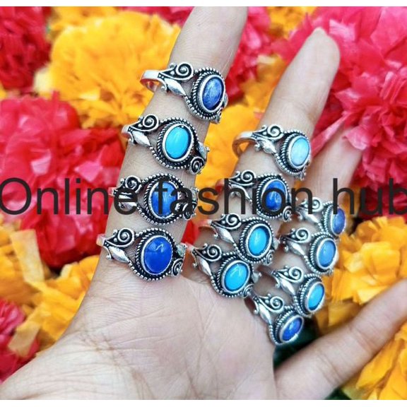 Lapis Lazuli & Mix Gemstone 925 Sterling Silver Plated Handmade 5pcs Ring