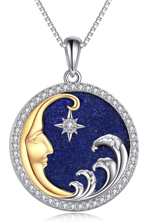 Lapis Lazuli Moon Necklace Sterling Silver Moon and Star Necklace Jewelry Gift for Women