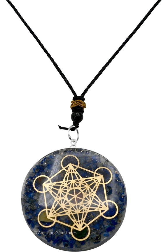 Lapis Lazuli Orgonite Metatron Cube Pendant Necklace for Men Women