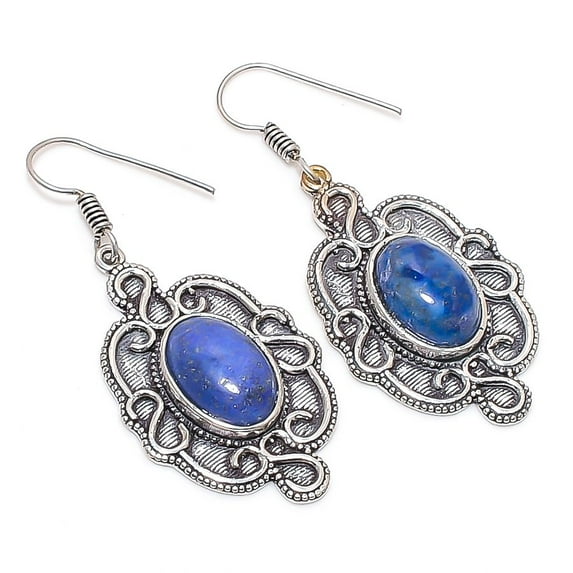 Lapis Lazuli Oval Shape Gemstone Earrings Handmade Elegant Jewelry 2.2" MXE 5527