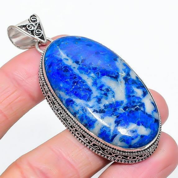 Lapis Lazuli Oval Shape Gemstone Pendant Handmade Vintage Jewelry 2.8" VP 3407