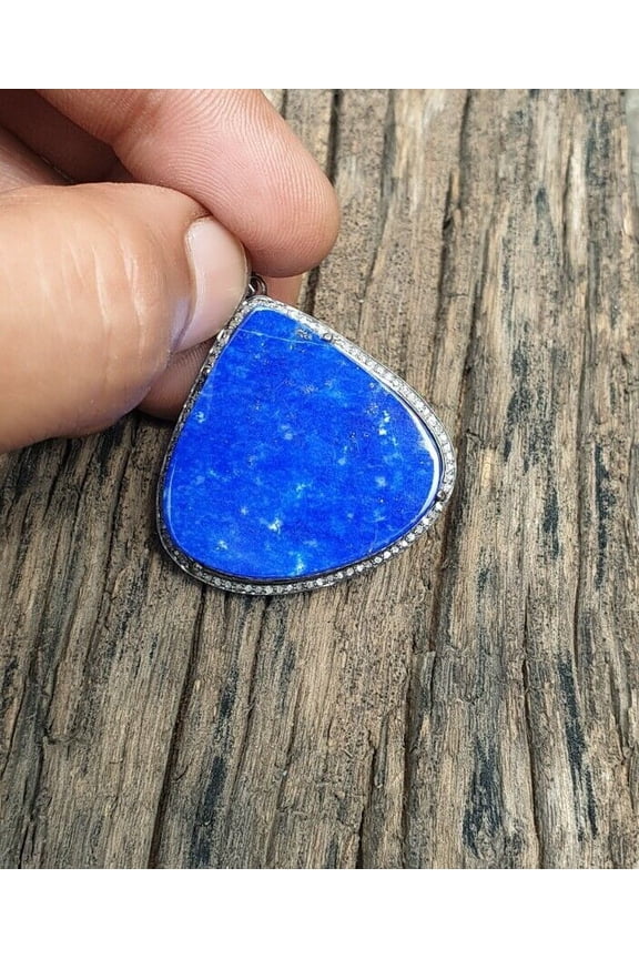 Lapis Lazuli Pendant 925 Silver Diamond Pendant Lapis Cabochon Pendant