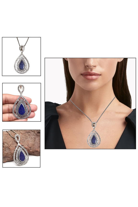 Lapis Lazuli Peridot Gemstone Gift For Her Jewelry Pendant 2.75"