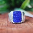 thumbnail image 1 of Lapis Lazuli Ring, 925 Sterling Silver Ring, Handmade Jewelry, Bold Rectangular Gemstone Ring, Unisex Jewelry, Statement Ring, Signet Ring**, 1 of 9
