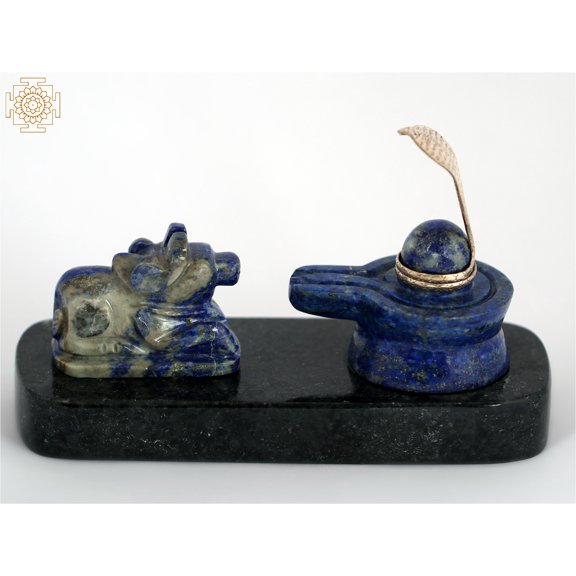 Lapis Lazuli Shivalinga and Nandi with Silver Sheshnaag