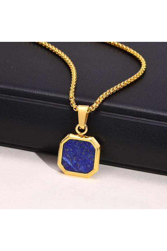 Lapis Lazuli Square Amulet Personalized Necklace,Stainles Steel Lapis Lazuli Necklace For Women