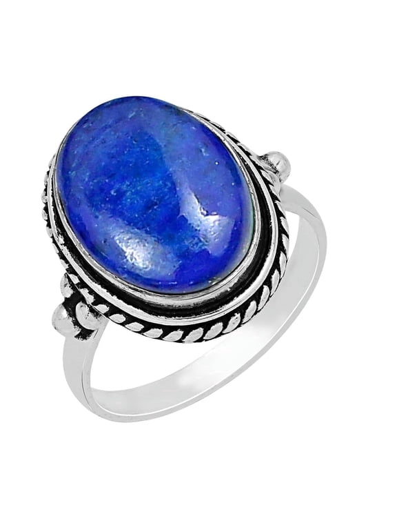 Lapis Lazuli Sterling Silver Plated Ring Size 8 For Women, Handmade Blue Stone September Bohemian Southwest Birthstone Ring Jewelry Mother's Day Christmas Gift For Her