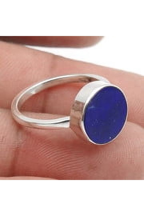 Lapis Lazuli Stone 925 Silver Ethnic Bezel Cocktail Ring Jewelry Size 8.5