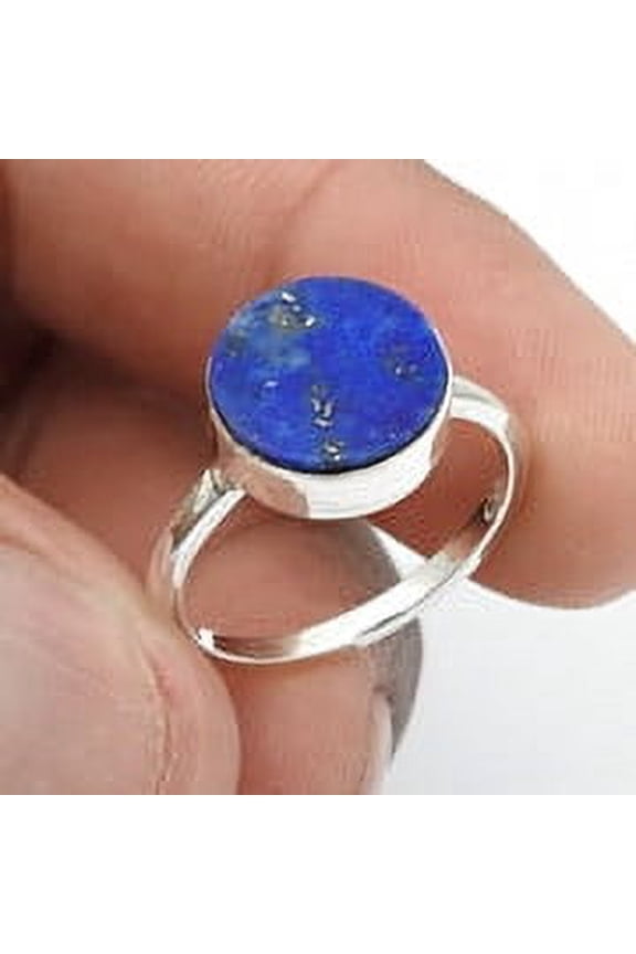 Lapis Lazuli Stone Boho Cocktail Throat Chakra Ring Size 6 Solid 925 Sterling Silver