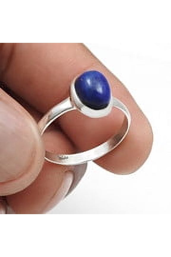 Lapis Lazuli Stone Trendy Wife Handmade Band Elegant Ring Size 7.5 925 Silver