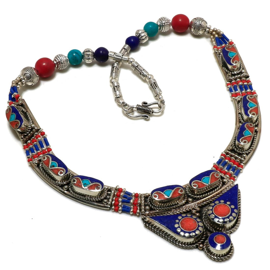 Lapis Lazuli Turquoise Coral Gemstone Ethnic Jewelry Necklace Nepali 18 ...