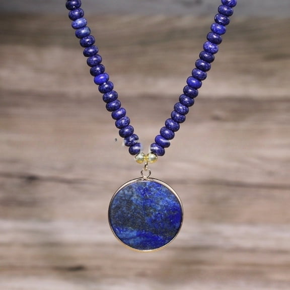 Lapis Retro Long Round Edge Necklace