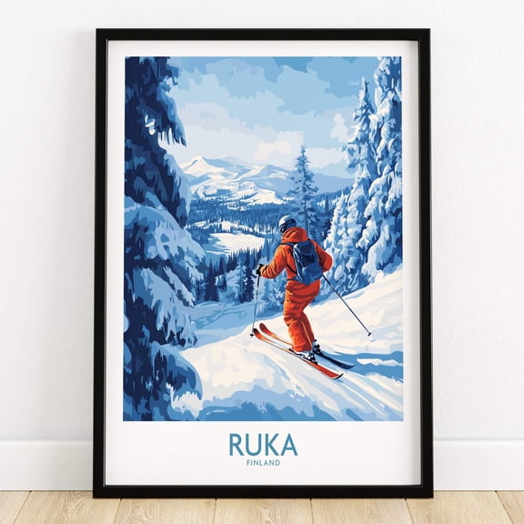 Lapland Ski Scene Wall Art Ruka Finland Powder Print Winter Sports Decor