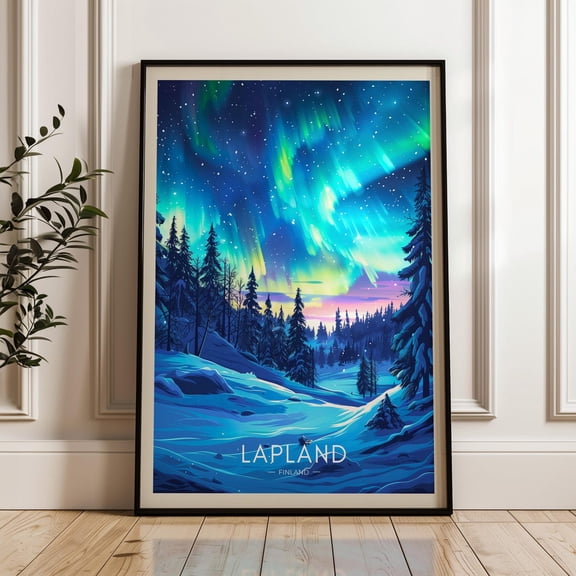 Lapland Travel Poster - Finland Wall Art Print, Illustration Poster, Artwork, Home & Office Decor, Gift Idea, Travel Print, Snow Poster Wall Art, Modern Wall Decor, 12x18 UNFRAMED