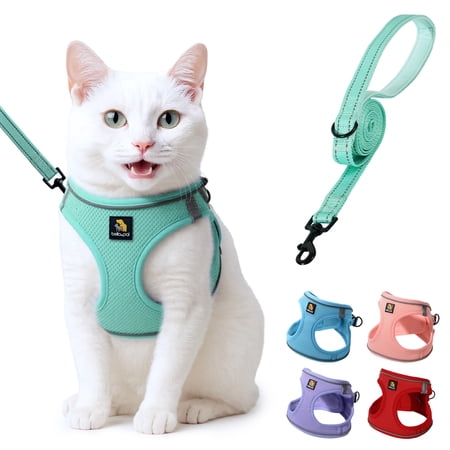 BELLA & PAL Cat Harness and Leash for Walking, Breathable Air Mesh Adjustable Vest Harnesses for Cats, Easy Control Safety Reflective Strips Harness, Light Green Harness, XXS