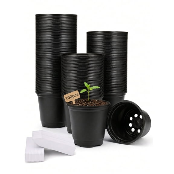 Laposso 100 Pack 4 in Flexible Nursery Pots, Plastic Seedling Starter Pots for Indoor Outdoor Garden,black