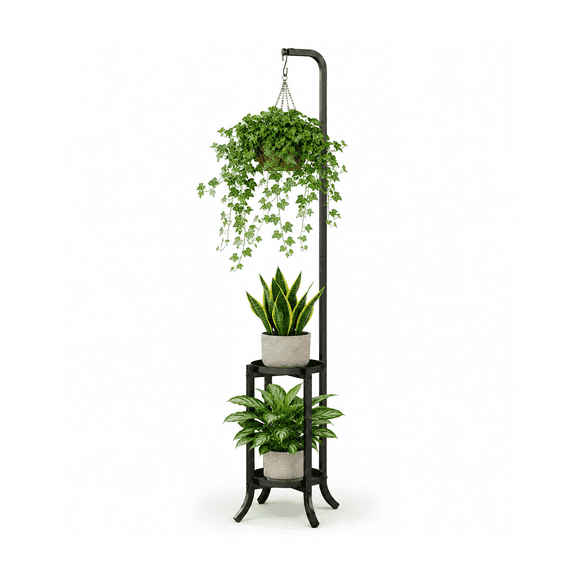 Laposso 1-Pack Black 2-Tier Metal Plant Stand Indoor Outdoor Flower Rack for Multiple Pots