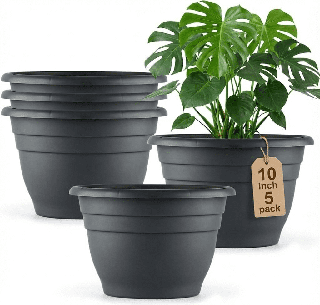 46 Rond Jacket Man Laposso 5 Pack 10 Inch Round Plastic Flower Pots, Dark Grey Lightweight ...